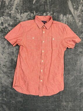 Old Navy Mens Slim Fit Red Chambray Short Sleeve Button-Up Shirt Size M
